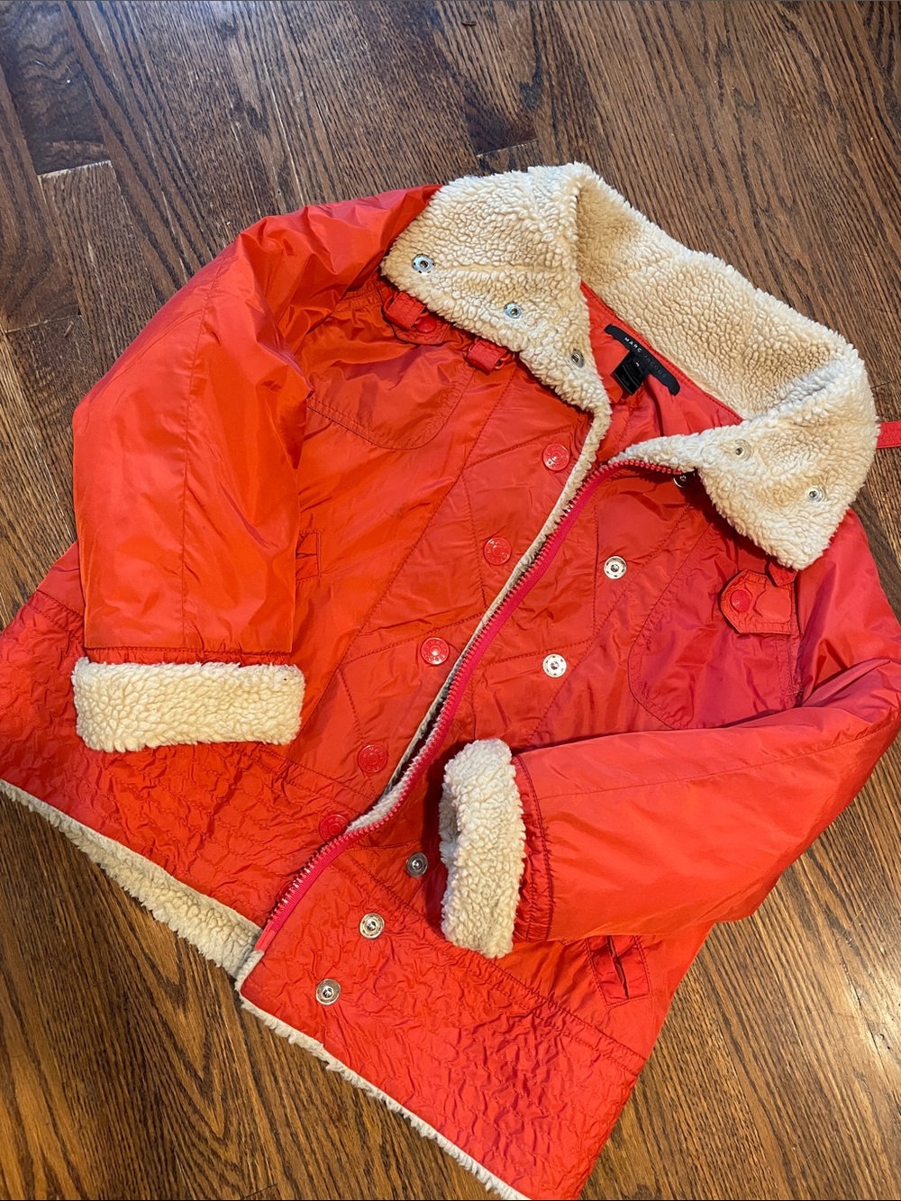 Vintage Y2K Marc Jacobs Red Quilted Sherpa Collar Utility Jacket Sz small